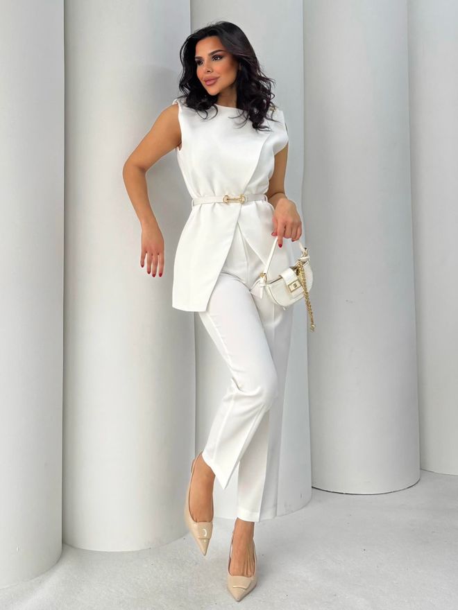 Maxi Modena Elegante Traje De Mujer Sin Mangas Con Detalle De Cinturón Ropa al por mayor Elegante