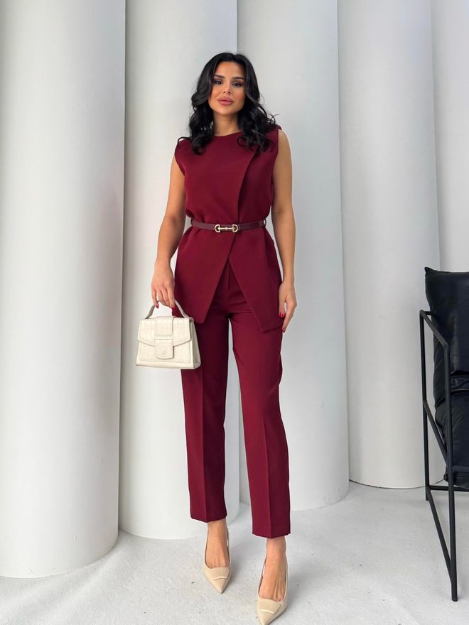 Maxi Modena Detaljno Odijelo Za Remen Bordo Veleprodaja odjeće Bez tkanine