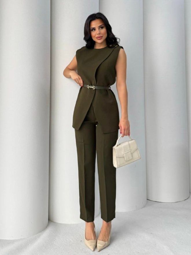 Maxi Modena Κομψό Γυναικείο Κοστούμι Χωρίς Μανίκια Με Λεπτομέρεια Ζώνης Χονδρικό εμπόριο ενδυμάτων Κομψό