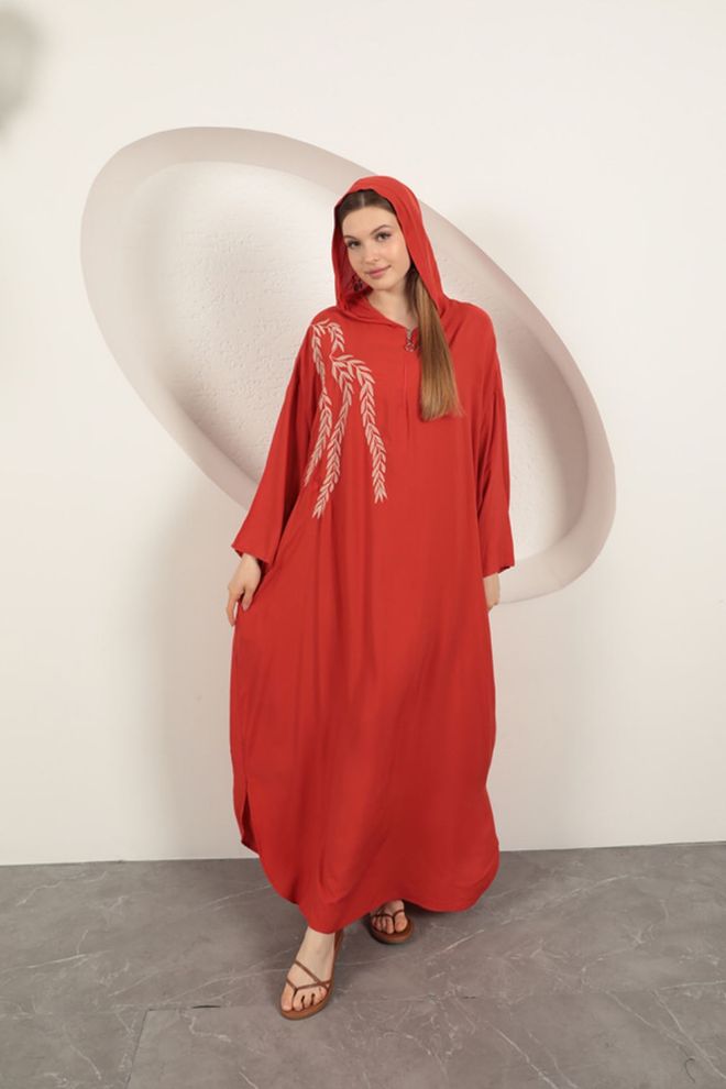 Maxi Modena Kleid Aus Viskose Mit Blattstickerei Granatapfelblüte Großhandelskleidung Lässig