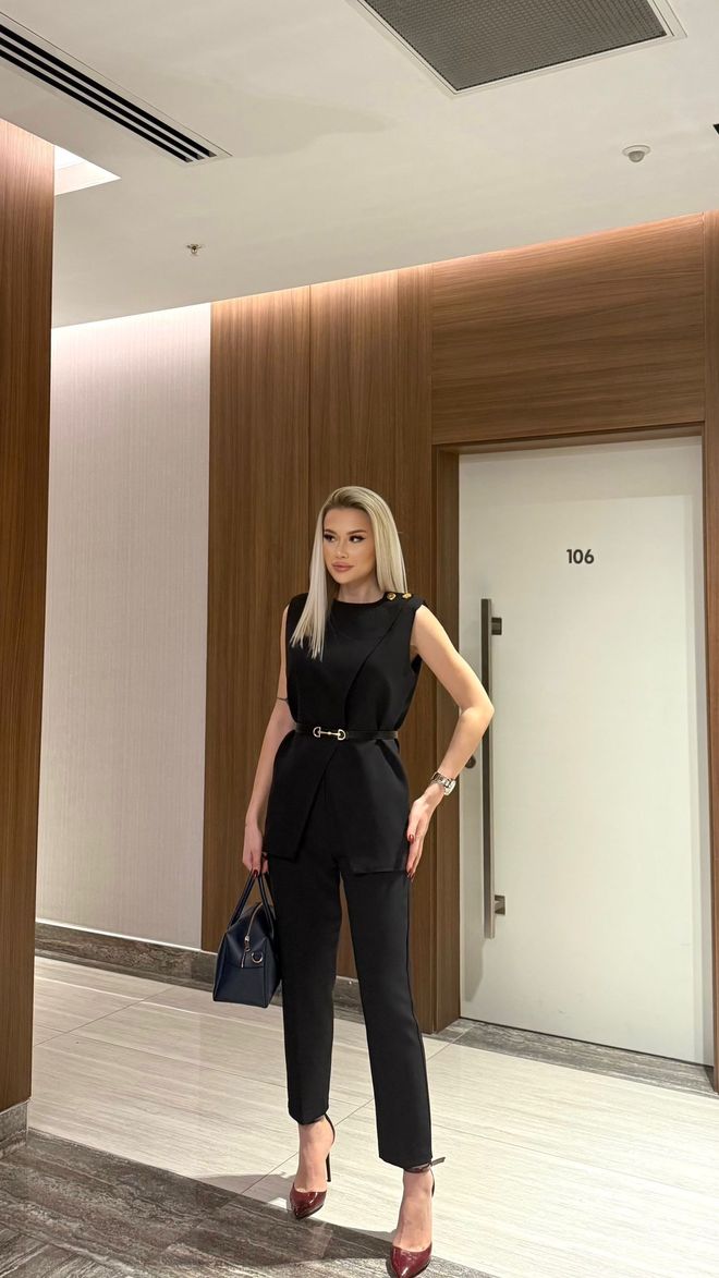 Maxi Modena Zarif Kemer Detaylı Kolsuz Kadın Takım Elbise Toptan Giyim Zarif