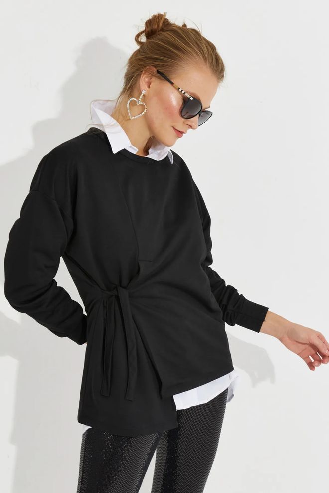 Mina Fashion Felpa nera da allacciare Abbigliamento all'ingrosso Casuale