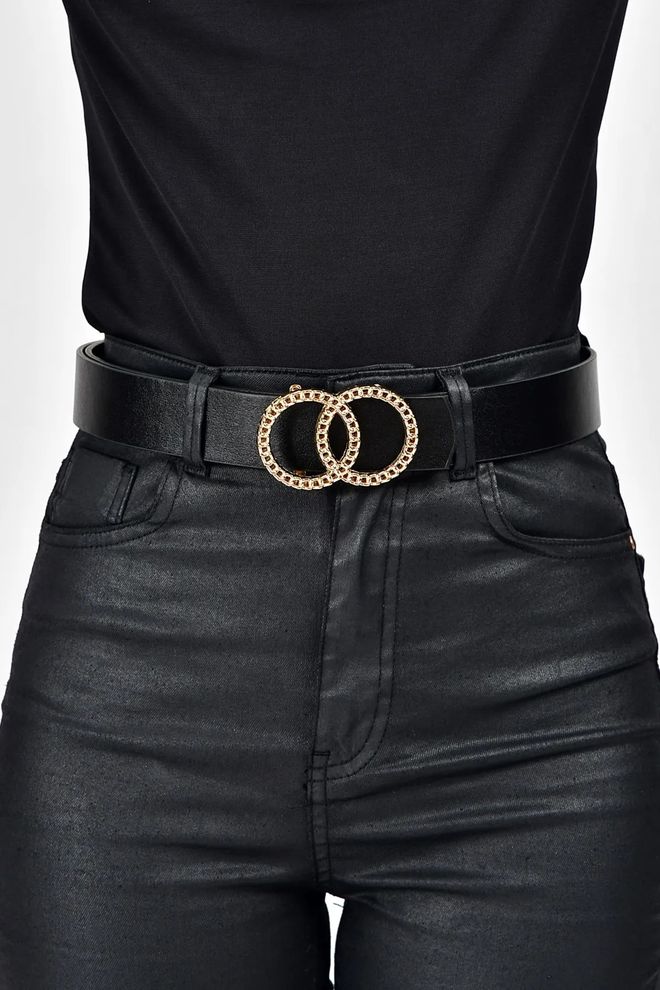 Mina Fashion Cinturón Doble Con Hebilla Doble Negro oro Ropa al por mayor 0