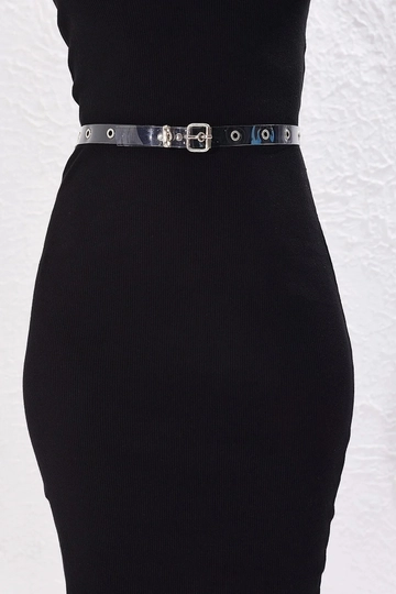 A wholesale clothing model wears  Transparent Belt With Transparent Bird Eyes
, Turkish wholesale Belt of Mina Fashion
