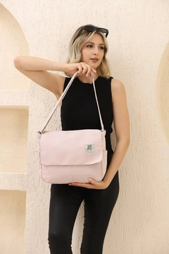A wholesale clothing model wears mna10886-postman-model-5-compartment-adjustable-strap-daily-unisex-arm-and-shoulder-bag, Turkish wholesale Bag of Mina Fashion