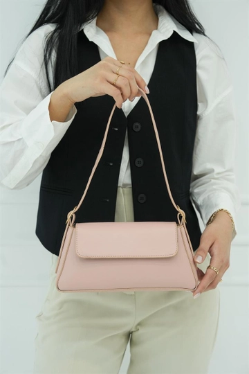 Veľkoobchodný model oblečenia nosí  Alba Plain Design krytá taška cez rameno - Púder
, turecký veľkoobchodný Taška od Mina Fashion