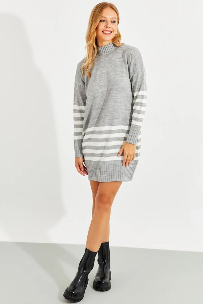 Mina Fashion Tunica a righe in maglia grigia Abbigliamento all'ingrosso Casuale