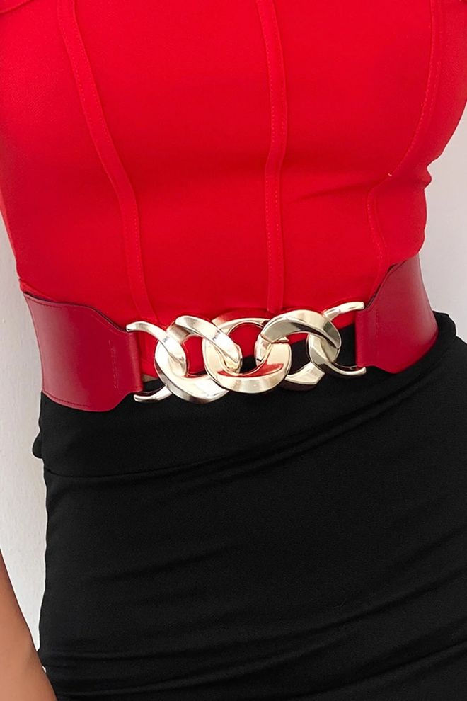Mina Fashion Red Chain Elastic Belt Wholesale Clothing 0