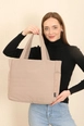 A wholesale clothing model wears mna10074-canvas-shoulder-bag-with-3-compartments-and-2-side-pockets-with-zipper-closure, Turkish wholesale  of 