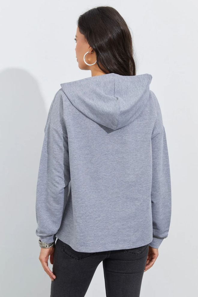 Mina Fashion Felpa grigia con cappuccio con finestra frontale Abbigliamento all'ingrosso 0