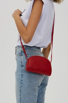 A wholesale clothing model wears mna10140-mini-urban-cross-strap-single-compartment-faux-leather-shoulder-bag, Turkish wholesale Bag of Mina Fashion