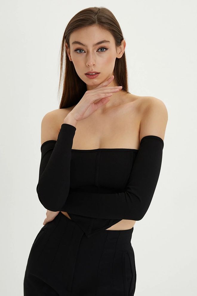 Mina Fashion Chemisier Court Noir À Fermeture Éclair Au Dos Vêtements en gros Élégant