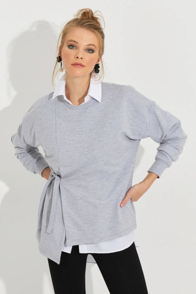Mina Fashion Felpa grigia con allacciatura Abbigliamento all'ingrosso Casuale
