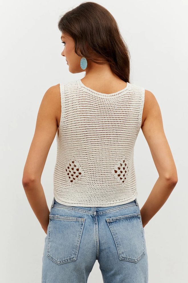 Mina Fashion Chaleco Calado Abotonado Crudo Ropa al por mayor Boho