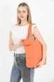 A wholesale clothing model wears mna10236-canvas-shoulder-bag-with-3-compartments-and-2-side-pockets-with-zipper-closure, Turkish wholesale  of 