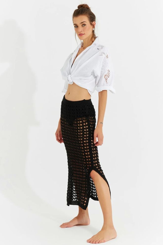 Mina Fashion Gonna da spiaggia nera traforata Abbigliamento all'ingrosso 0