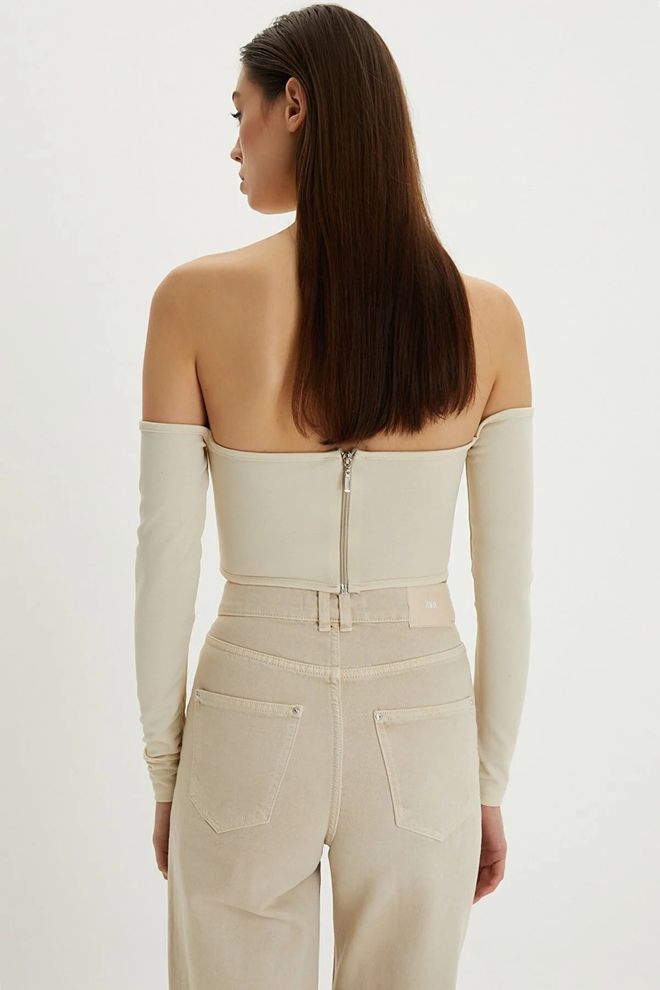 Mina Fashion Blouse Courte Zippée Au Dos Vanilla Vêtements en gros Élégant