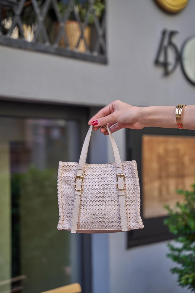 Mina Fashion Кремовая сумка для рук и плеч с соломенной пряжкой Оптовая продажа одежды 0