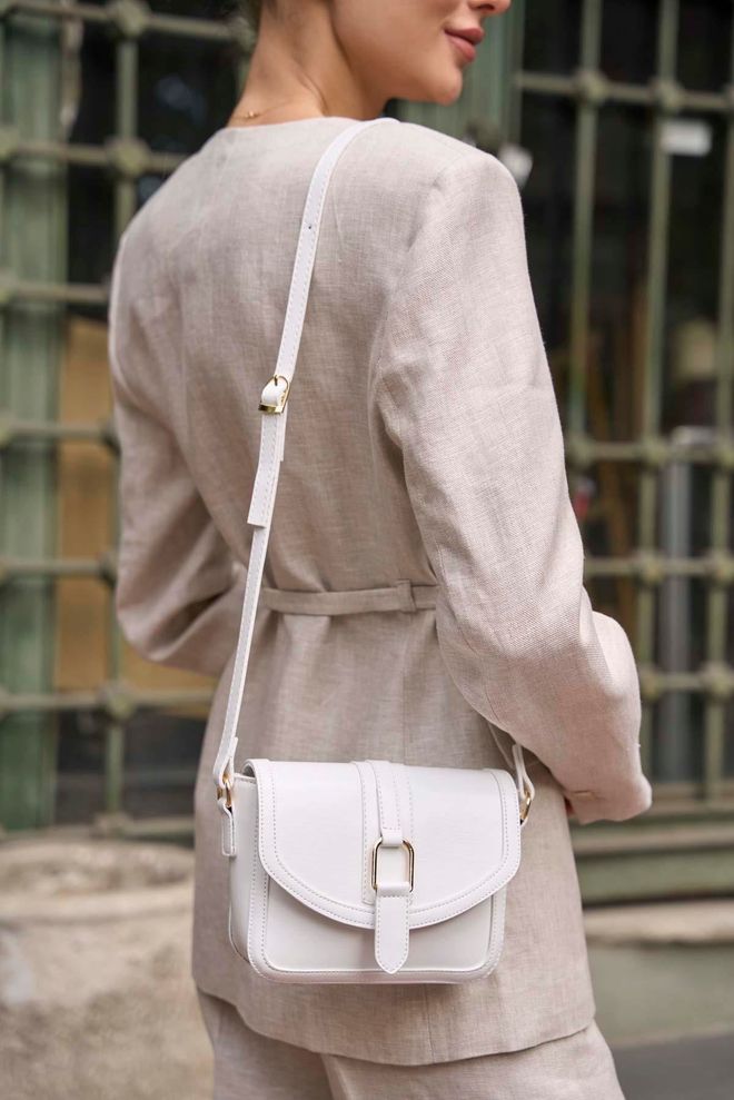 Mina Fashion Geantă de mână și umăr mini cu aspect din piele cu cataramă albă Îmbrăcăminte cu ridicata 0