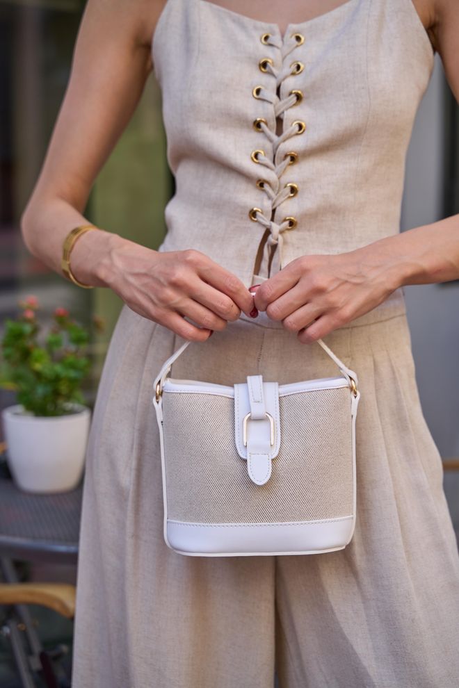 Mina Fashion Bolso de mano y hombro con hebilla de diseño moderno, de lona, blanco Ropa al por mayor 0