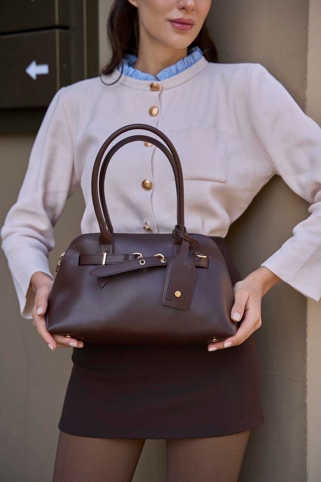 Mina Fashion Bolso retro de mano y bandolera marrón con accesorios dorados Ropa al por mayor 0