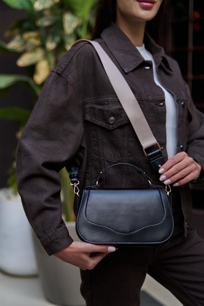 Mina Fashion Hand und Schultertasche mit Kreuzriemen und Deckel Schwarz Großhandelskleidung 4