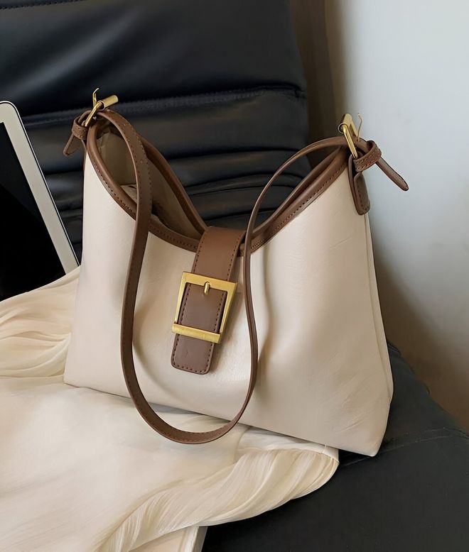 Mina Fashion Bolso de mano y hombro con detalle de hebilla dorada, color crema Ropa al por mayor 4