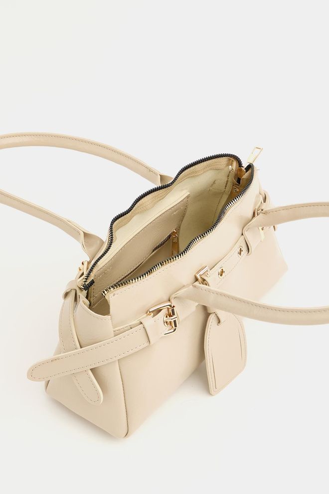 Mina Fashion Bolsa de mão e ombro detalhada com cinto de fivela dupla Mink Roupas por atacado 0