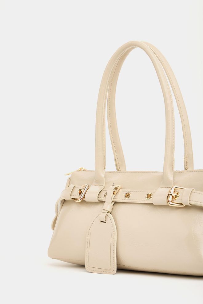 Mina Fashion Bolsa de mão e ombro detalhada com cinto de fivela dupla Mink Roupas por atacado 2