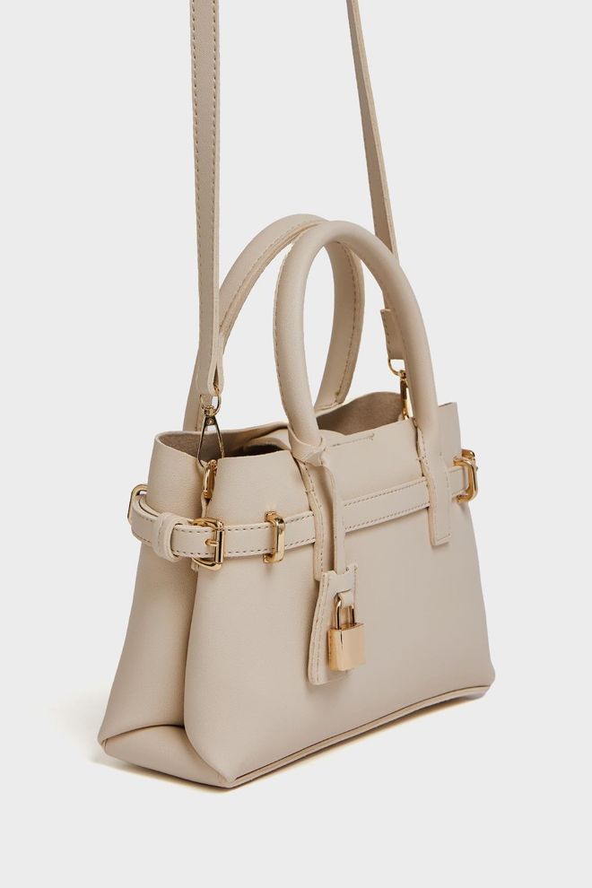Mina Fashion Bolso de mano y hombro con detalle Mini Lock, color crema Ropa al por mayor 0