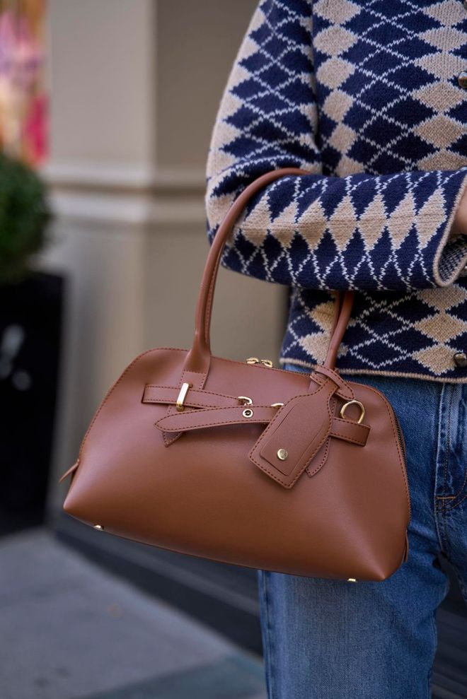 Mina Fashion Geantă retro Geantă de mână și umăr cu accesorii aurii Taba Îmbrăcăminte cu ridicata 4