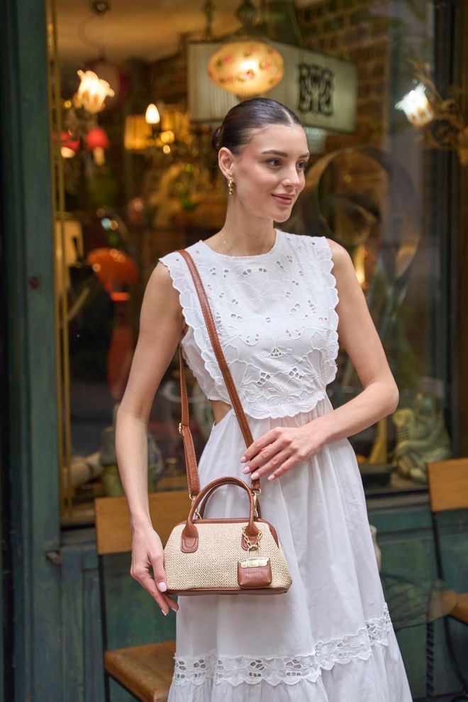 Mina Fashion Μίνι τσάντα με υφή πλέγματος Taba Χονδρικό εμπόριο ενδυμάτων 0