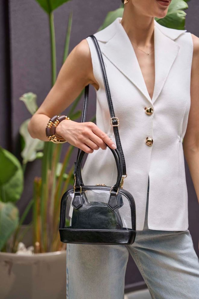 Mina Fashion Mini bolsa de mão e ombro transparente preta Roupas por atacado 0