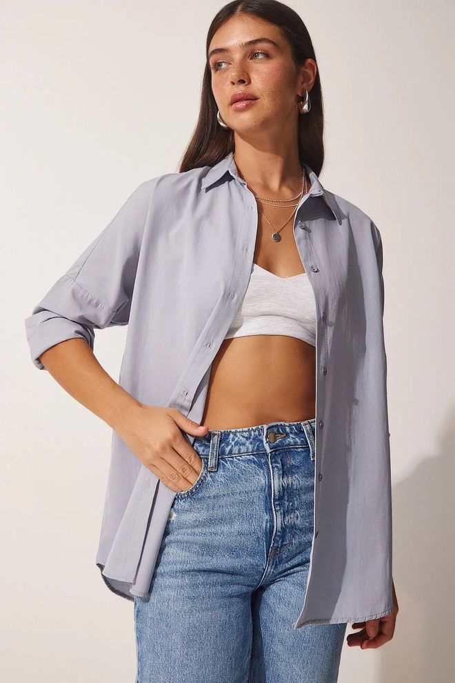 Mina Fashion Oversized lang basisshirt Groothandel Kleding Bescheiden