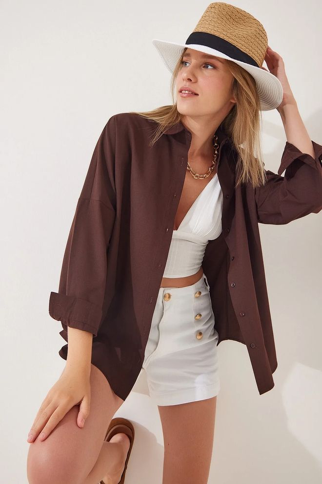 Mina Fashion Oversized lang basisshirt Groothandel Kleding Bescheiden