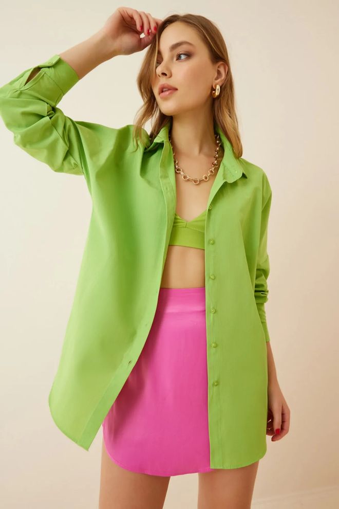 Mina Fashion Oversized lang basisshirt Groothandel Kleding Bescheiden