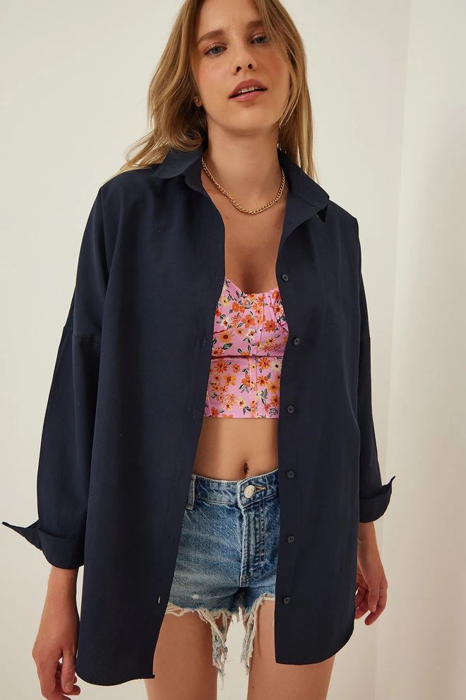 Mina Fashion Oversized lang basisshirt Groothandel Kleding Bescheiden