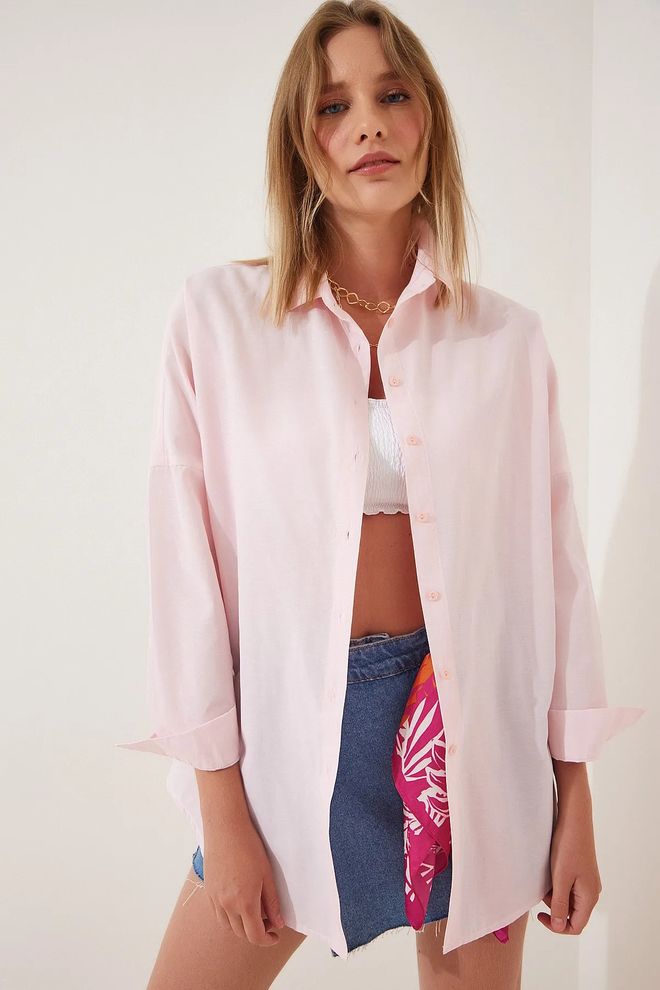 Mina Fashion Oversized lang basisshirt Groothandel Kleding Bescheiden