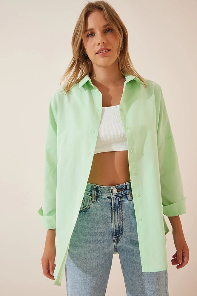 Mina Fashion Oversized lang basisshirt Groothandel Kleding Bescheiden