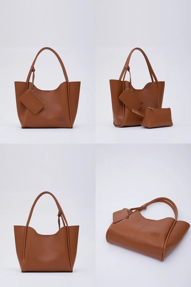 Mina Fashion Bolsa Feminina De Mão E Ombro Com Carteira De Couro Sintético E Bolsa De Maquiagem Roupas por atacado 7