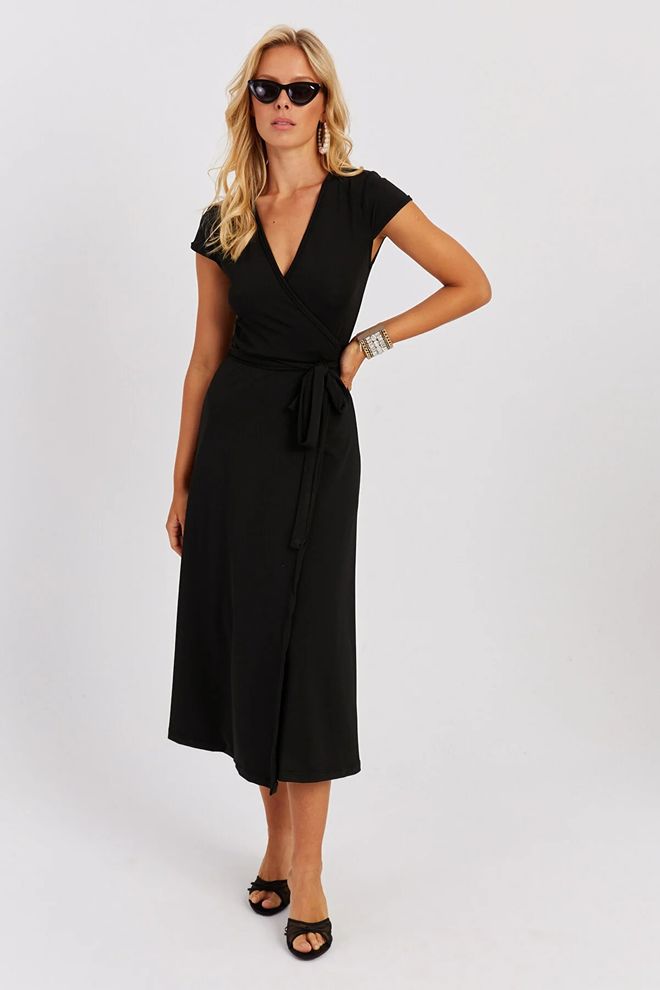 Mina Fashion Women's Black Double Breasted Midi Dress Wholesale Clothing Polyester