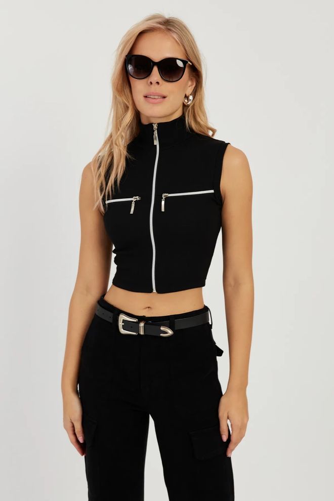 Mina Fashion Camicetta A Canotta Nera Con Doppia Cerniera Da Donna Abbigliamento all'ingrosso Casuale