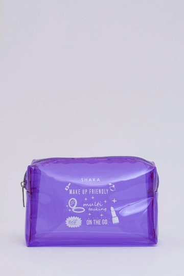 A wholesale clothing model wears  Transparent PVC Multi-Purpose Travel & Makeup Bag
, Turkish wholesale Bag of Mina Fashion