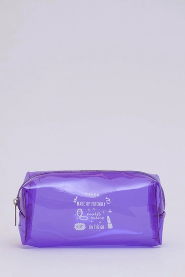 A wholesale clothing model wears  Rectangular Transparent PVC Multi-Purpose Travel & Makeup Bag
, Turkish wholesale Bag of Mina Fashion