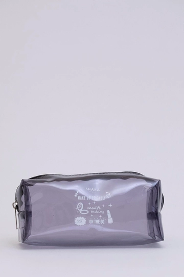 A wholesale clothing model wears  Rectangular Transparent PVC Multi-Purpose Travel & Makeup Bag
, Turkish wholesale Bag of Mina Fashion