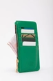 A wholesale clothing model wears mna11576-faux-leather-zippered-card-holder-wallet-with-coin-and-5-card-compartments, Turkish wholesale  of 
