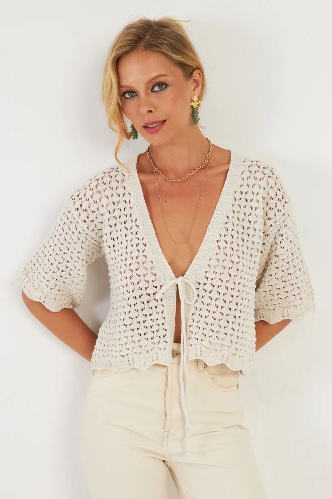 Mina Fashion Cardigan Ajouré En Tricot Pour Femme Vêtements en gros Décontracté