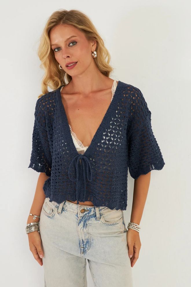 Mina Fashion Cardigan Ajouré En Tricot Pour Femme Vêtements en gros Décontracté