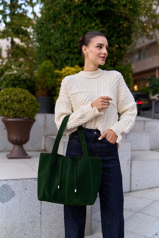 Mina Fashion حقيبة يد وكتف بتفاصيل دانتيل من جلد الغزال الناعم ملابس بالجملة شتاء