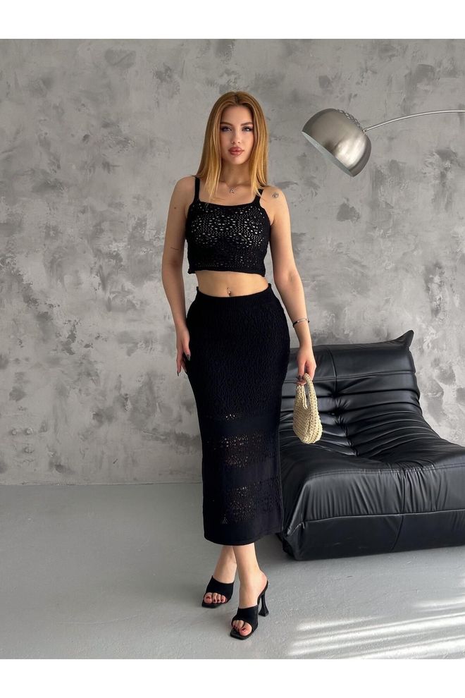 Mina Fashion Женска Црна Поткошуља Летњи Сет Од Трикотаже Са Поставом Сукње Велепродаја одеће Неформалан